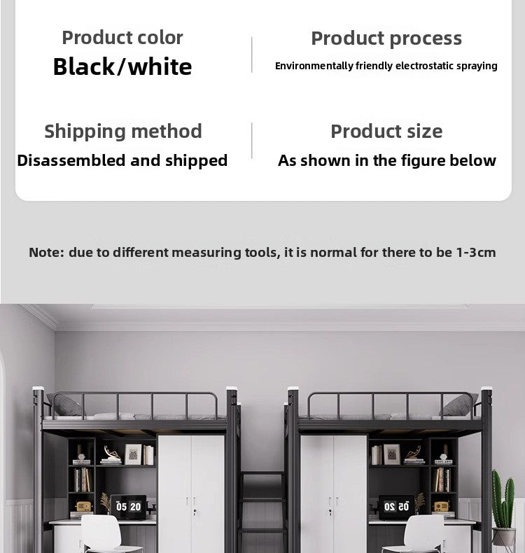 Upper Bed Lower Table Combined Bed College Dormitory Elevated Bed Small Apartment Household Wrought Iron Bed Apartment Bed