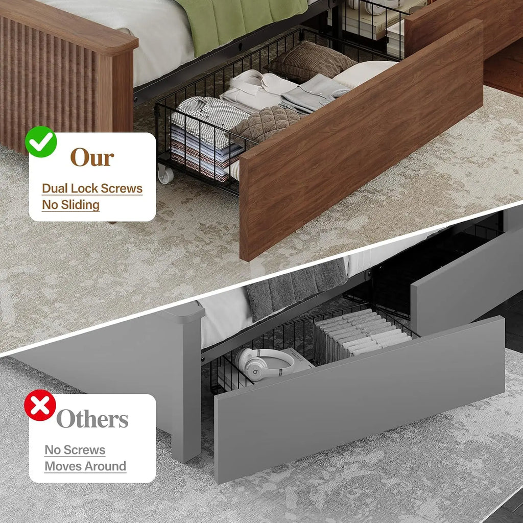 King Bed Frame with 4 Storage Drawers for Bedroom, Customized