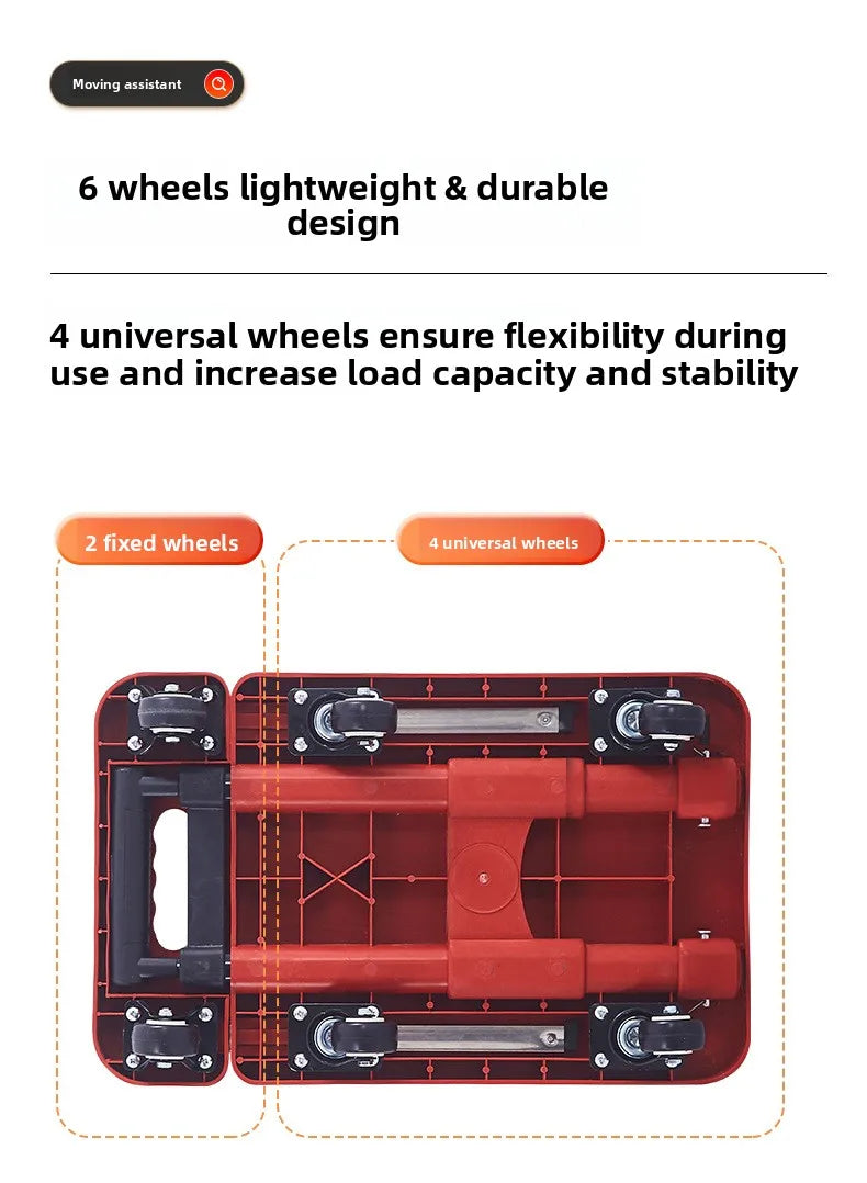 Portable Folding Hand Truck 100kg Load Capacity Home Cargo Flatbed Cart Mute/Regular Wheel Optional Luggage Trailer Drawbar Cart