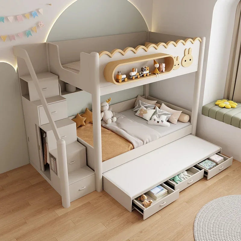 135x190cm Modern Bunk Full Size Bed Full Sizebed Frame Dorm Room Essential Loftbed With Desk Loft Beds Double Home Furniture