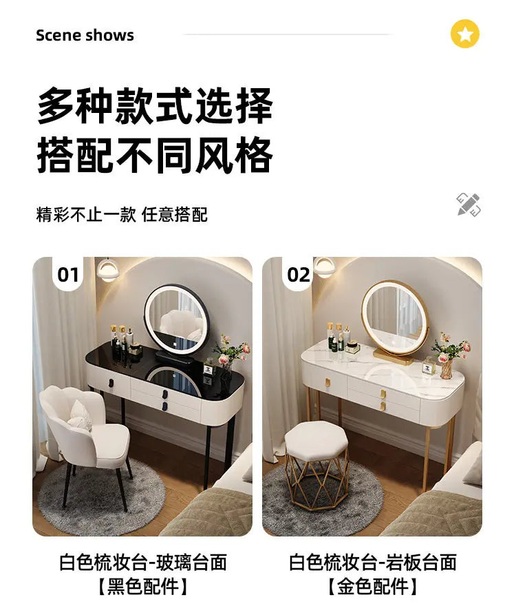 Led Light Mirror Dressing Table Desk Drawers French Wood Vintage Elegant Makeup Vanity Luxury Modern Storage Pink Furniture