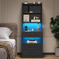 Tall Nightstand with Charging Station & LED, Black Bedside Table with Bookshelf & 3 Drawers, End Table for Bedroom, Customized