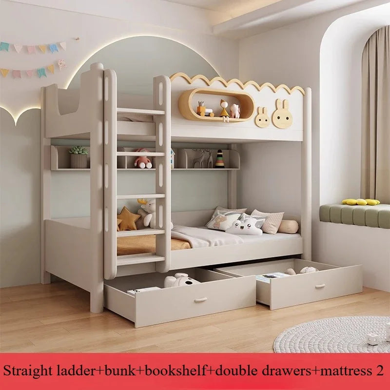 135x190cm Modern Bunk Full Size Bed Full Sizebed Frame Dorm Room Essential Loftbed With Desk Loft Beds Double Home Furniture