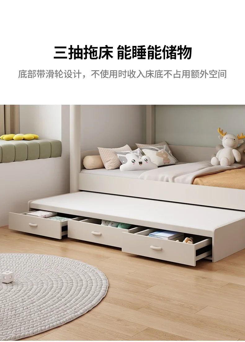 135x190cm Modern Bunk Full Size Bed Full Sizebed Frame Dorm Room Essential Loftbed With Desk Loft Beds Double Home Furniture