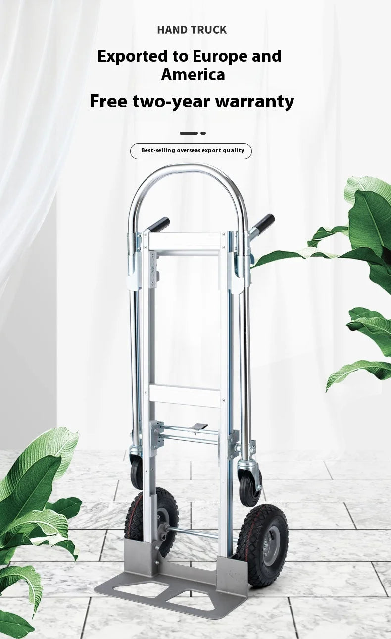 Heavy Duty Foldable Steel Hand Truck 300kg Industrial Storage Tools Transportation Garden Cart Platform Trolley Rubber