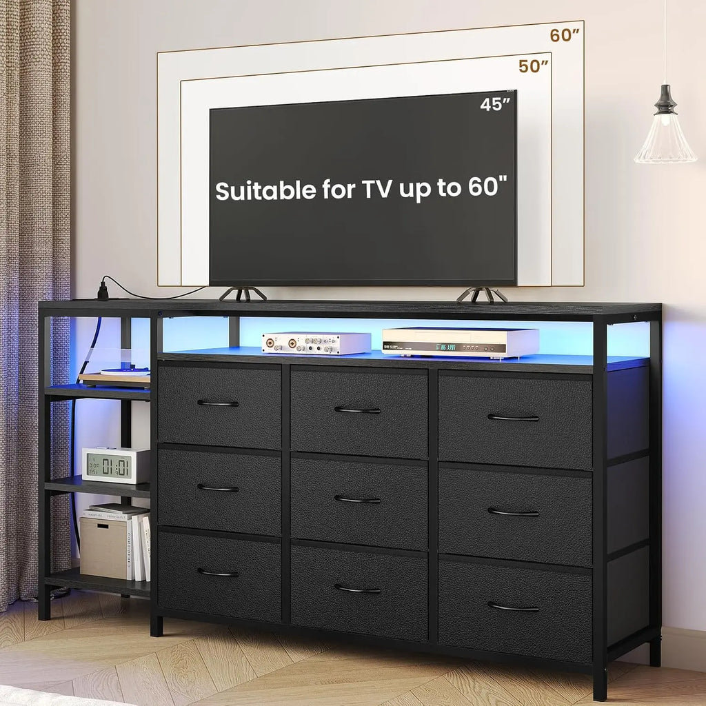 LED TV Stand Dresser 9 Drawers For 55 60 Inch Bedroom Storage, Customized