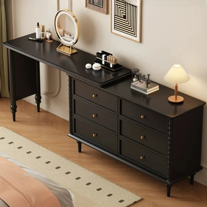 Black Double Dresser Makeup Vanity Vintage Drawers Wooden Long Makeup Vanity Luxury Storage Postazione Trucco Rome Furniture