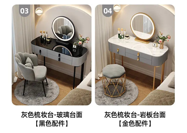 Led Light Mirror Dressing Table Desk Drawers French Wood Vintage Elegant Makeup Vanity Luxury Modern Storage Pink Furniture