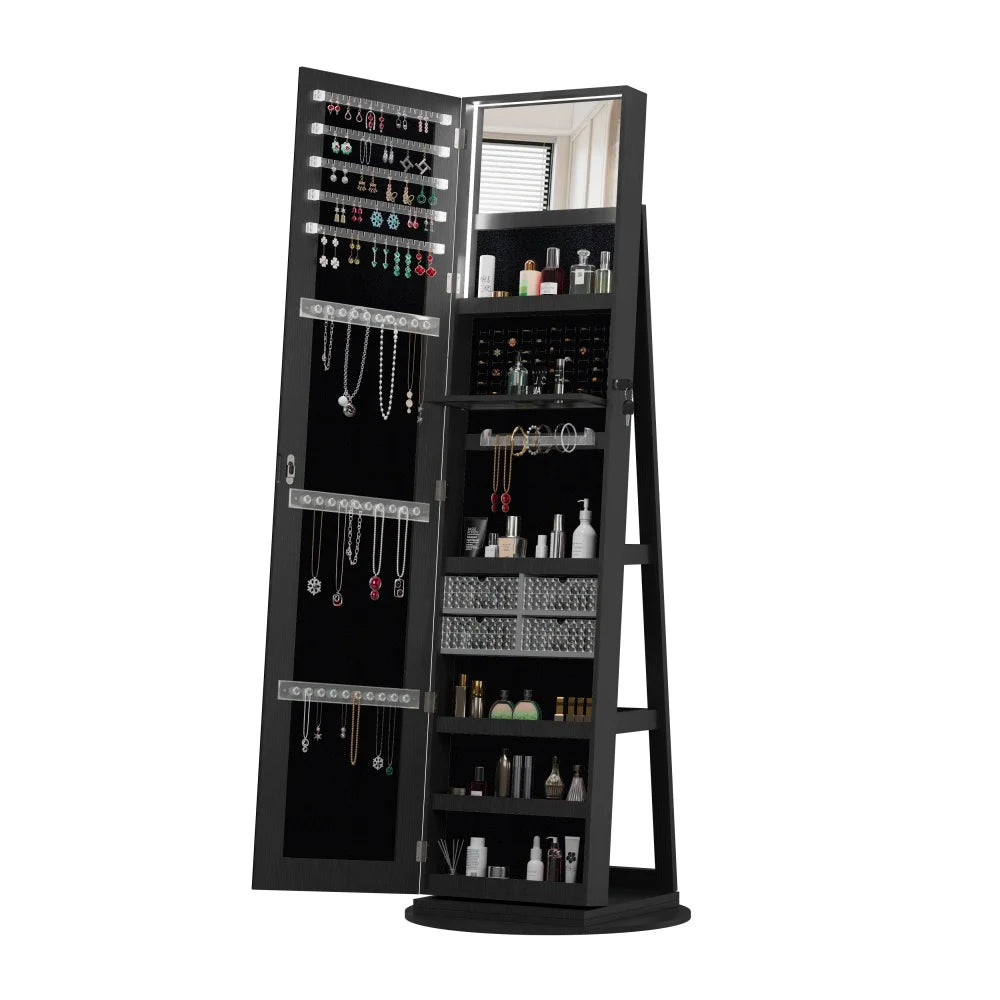 Dresser Jewelry Makeup Movable Rotation Big Mirror Lock Vanity Table Large Storage For Bedroom