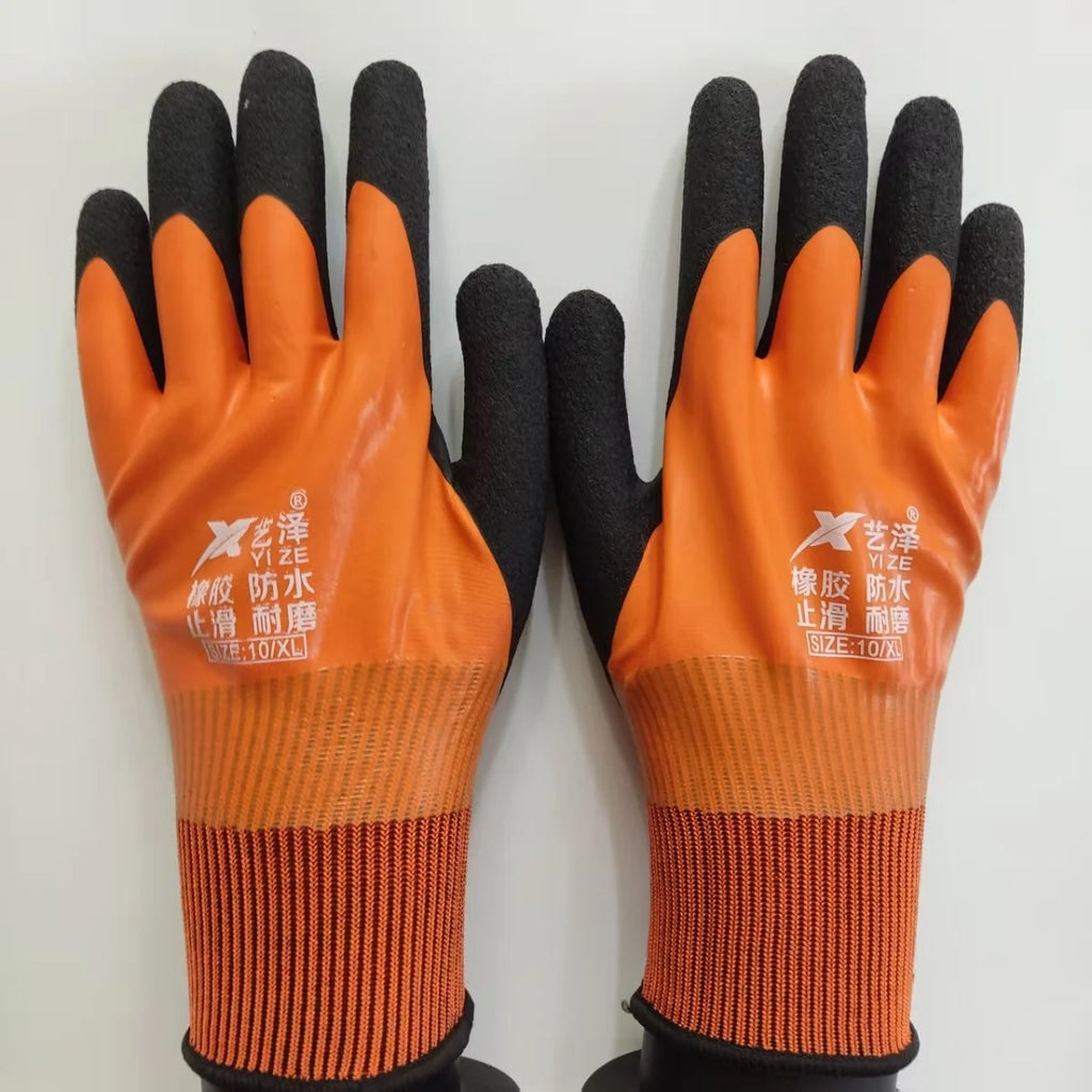 1 Pair Work Gloves Waterproof Rubber Non-Slip Double Coated Wear-Resistant Safety Gloves Construction Gardening Mechanics