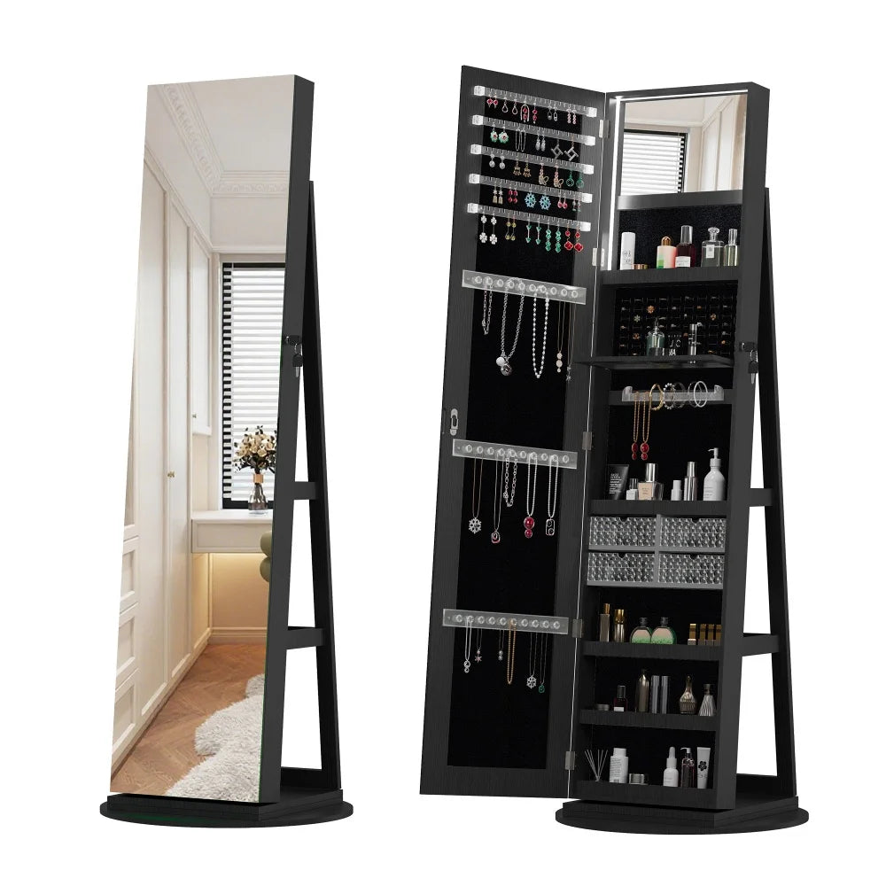 Dresser Jewelry Makeup Movable Rotation Big Mirror Lock Vanity Table Large Storage For Bedroom