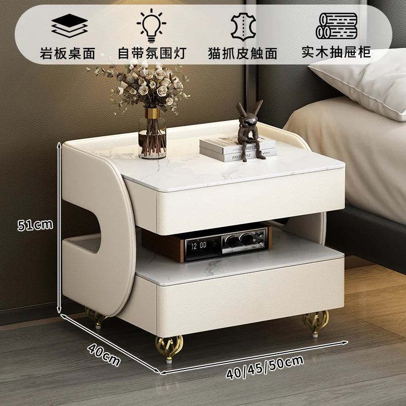 Modern Designer Nightstands With Lock Minimalist Premium Aesthetic Bedside Table Metal Legs Glamour Table De Nuit Furnitures