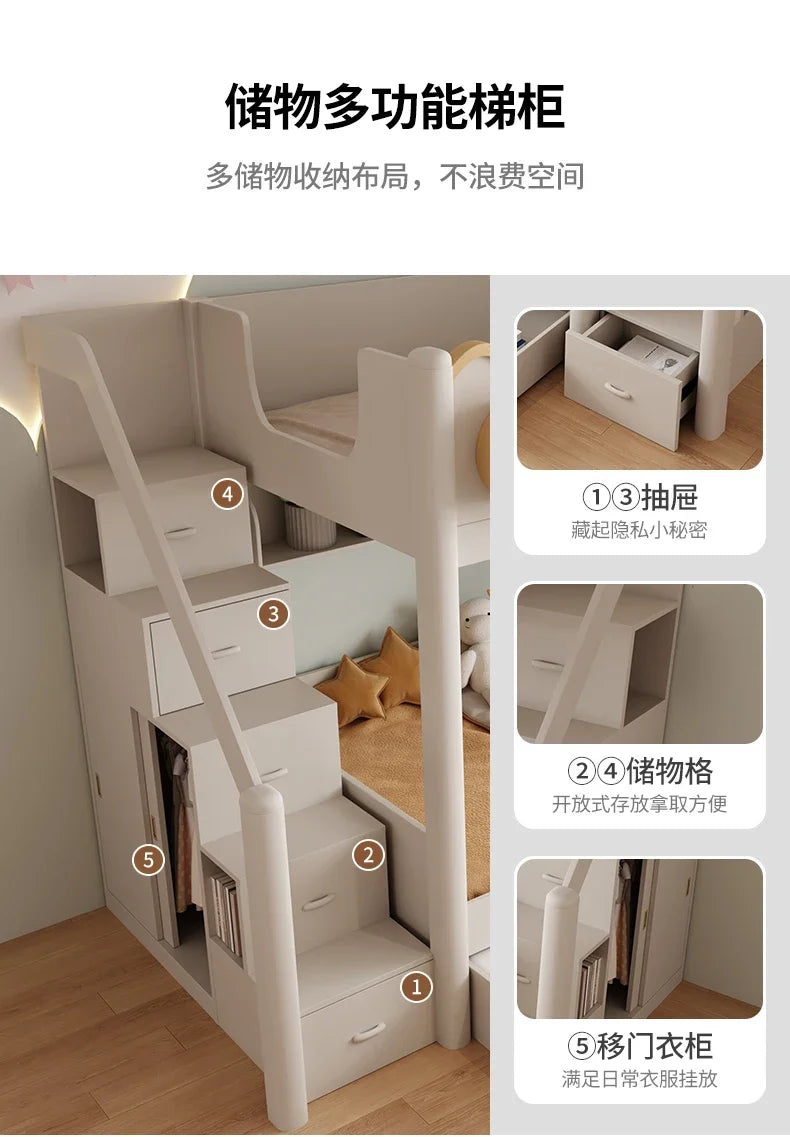 135x190cm Modern Bunk Full Size Bed Full Sizebed Frame Dorm Room Essential Loftbed With Desk Loft Beds Double Home Furniture