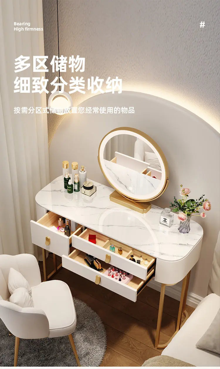 Led Light Mirror Dressing Table Desk Drawers French Wood Vintage Elegant Makeup Vanity Luxury Modern Storage Pink Furniture