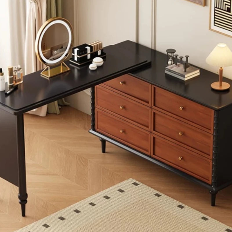 Black Double Dresser Makeup Vanity Vintage Drawers Wooden Long Makeup Vanity Luxury Storage Postazione Trucco Rome Furniture