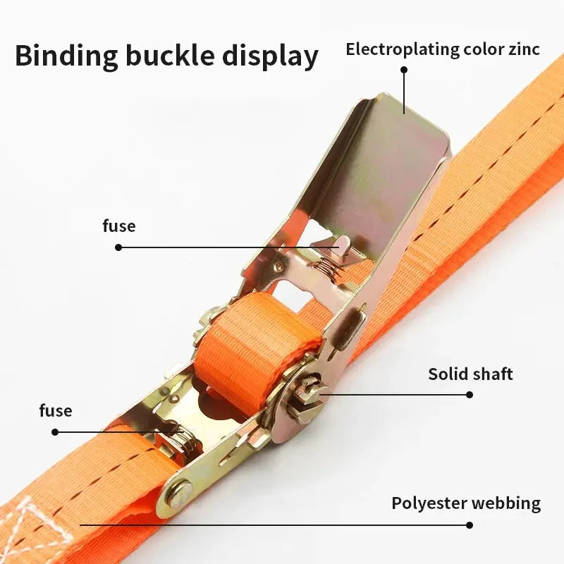 Heavy Duty Metal Buckle Tie-Down Cargo Straps for Car and Truck - Strong Ratchet Belt for Secure Luggage and Cargo Transport