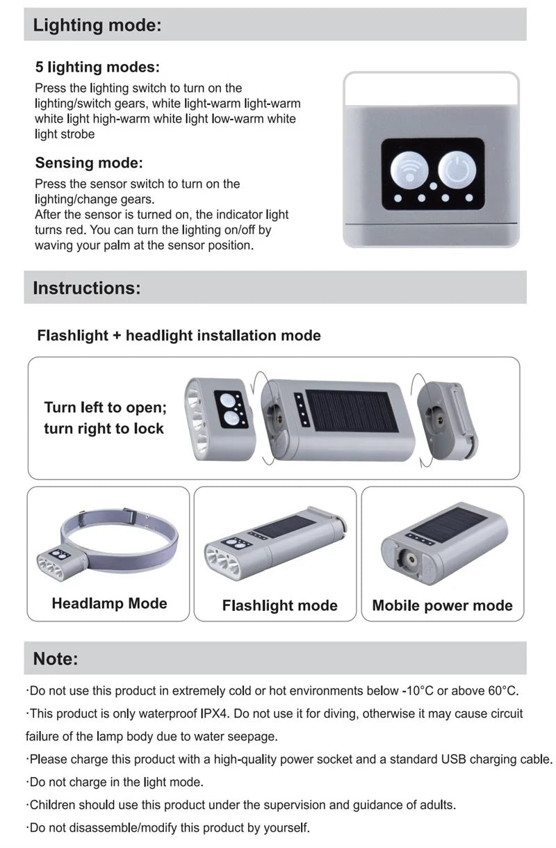 Headlight Flashlight 2-In-1 Multifunctional Portable Lighting With Built-In 18650*2 Lithium Battery That Can Be Used Power Bank