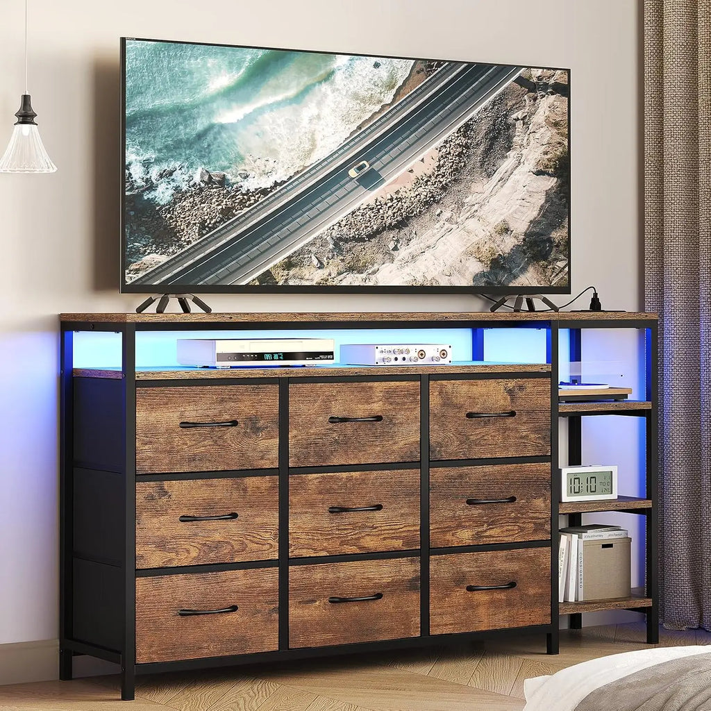 LED TV Stand Dresser 9 Drawers For 55 60 Inch Bedroom Storage, Customized