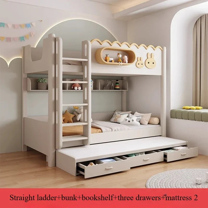 135x190cm Modern Bunk Full Size Bed Full Sizebed Frame Dorm Room Essential Loftbed With Desk Loft Beds Double Home Furniture