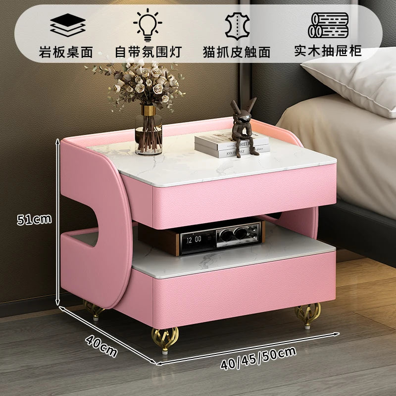 Modern Designer Nightstands With Lock Minimalist Premium Aesthetic Bedside Table Metal Legs Glamour Table De Nuit Furnitures