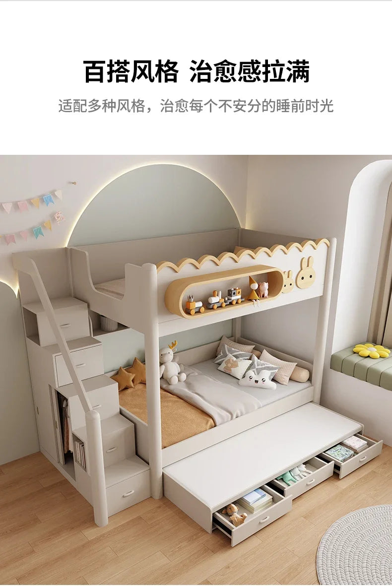 135x190cm Modern Bunk Full Size Bed Full Sizebed Frame Dorm Room Essential Loftbed With Desk Loft Beds Double Home Furniture