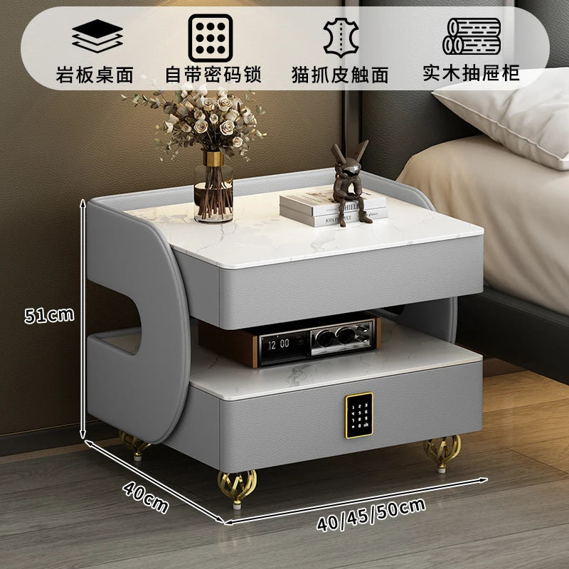 Modern Designer Nightstands With Lock Minimalist Premium Aesthetic Bedside Table Metal Legs Glamour Table De Nuit Furnitures