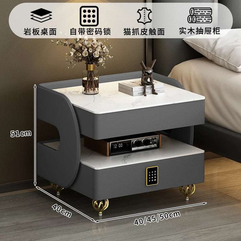 Modern Designer Nightstands With Lock Minimalist Premium Aesthetic Bedside Table Metal Legs Glamour Table De Nuit Furnitures
