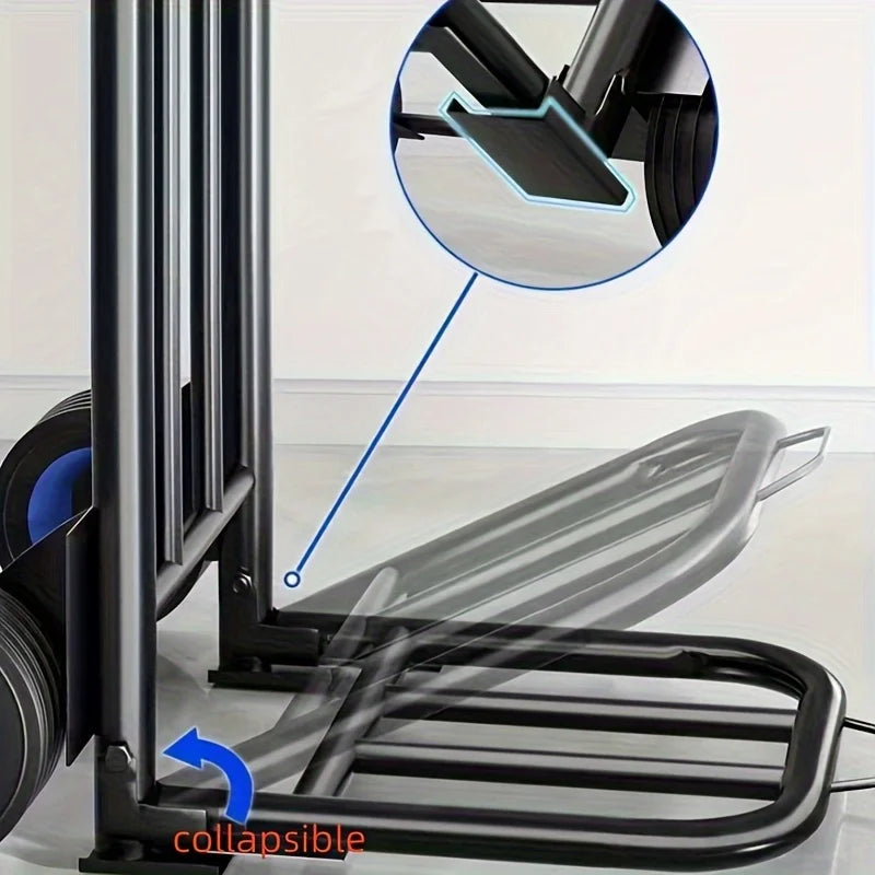 Adjustable Height Foldable Hand Truck with Wheels -Heavy Duty Steel Frame, Portable Utility Cart for Home, Shopping, Luggage Use