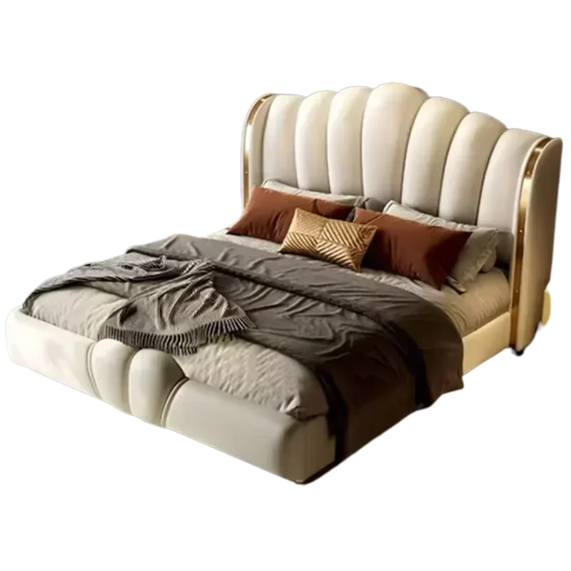 Modular Designer Aesthetic Bed Frame King Size Queen Double Bed Frame White Faux Leather Camas Matrimonial Bedroom Furniture