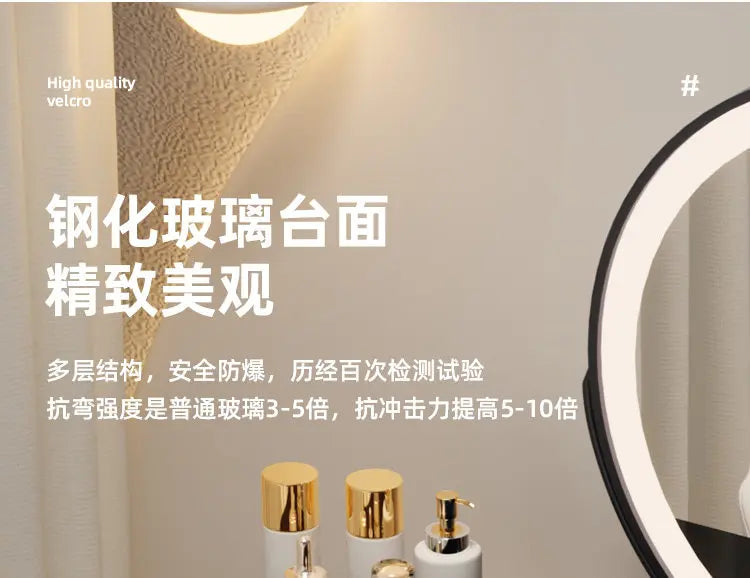 Led Light Mirror Dressing Table Desk Drawers French Wood Vintage Elegant Makeup Vanity Luxury Modern Storage Pink Furniture