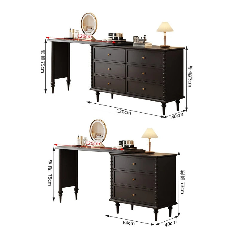 Black Double Dresser Makeup Vanity Vintage Drawers Wooden Long Makeup Vanity Luxury Storage Postazione Trucco Rome Furniture