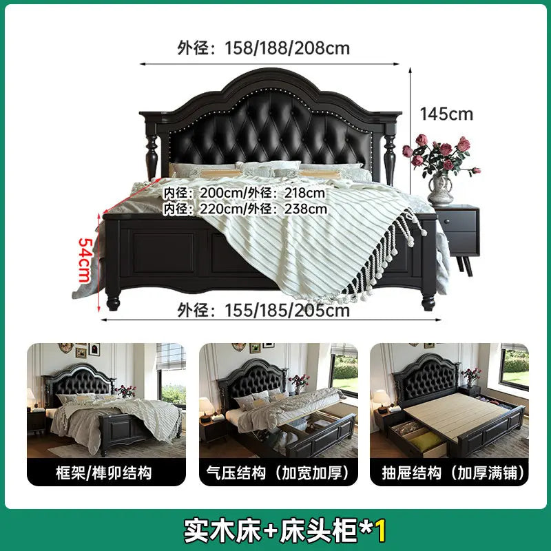 Wooden Design Bed Bedroom King Size Luxury European Floor Frame Bed Sleeping Princess Leather Letto Matrimoniale Home Furniture