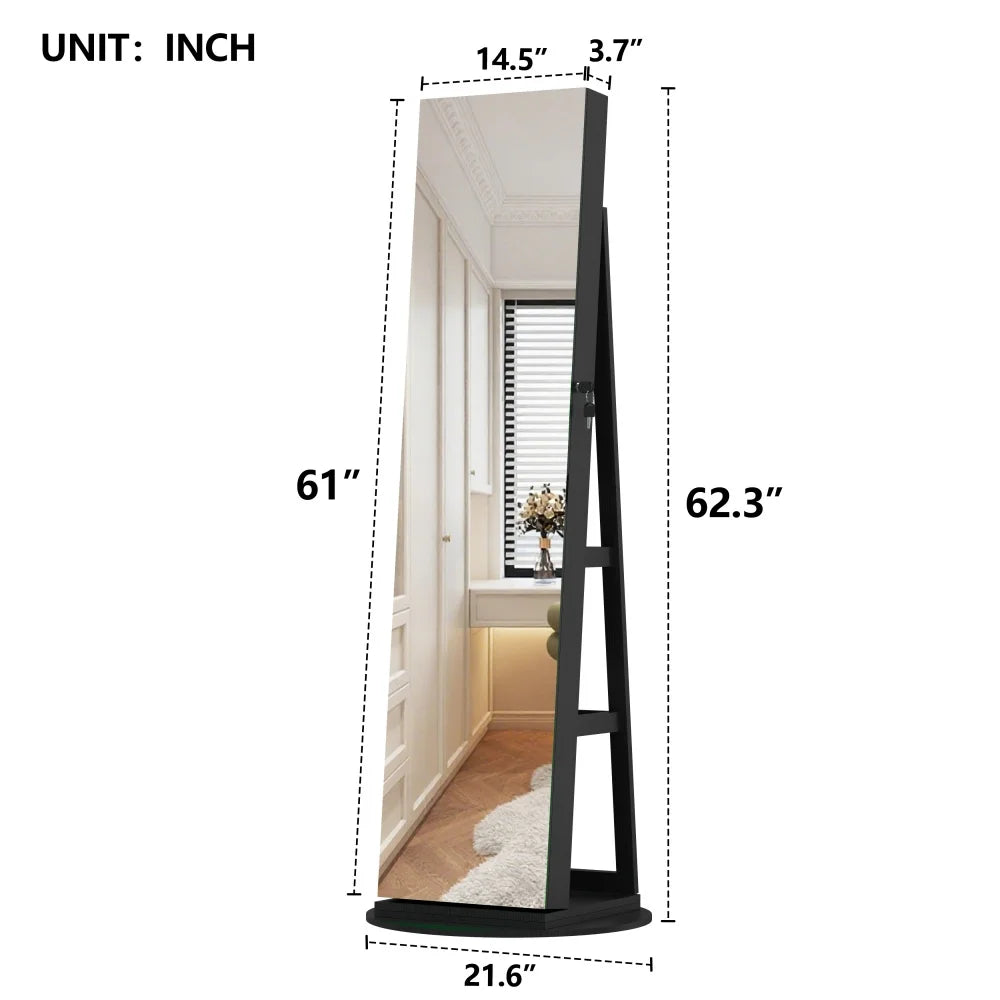 Dresser Jewelry Makeup Movable Rotation Big Mirror Lock Vanity Table Large Storage For Bedroom