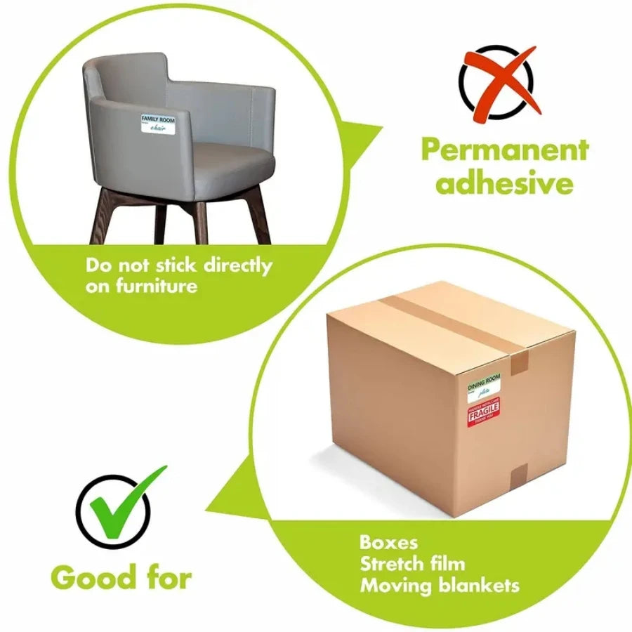 5 Sheets/100pcs 20 Designs Preprinted Color Coded Home Moving Packaging Box Labels with Writable Note Area.