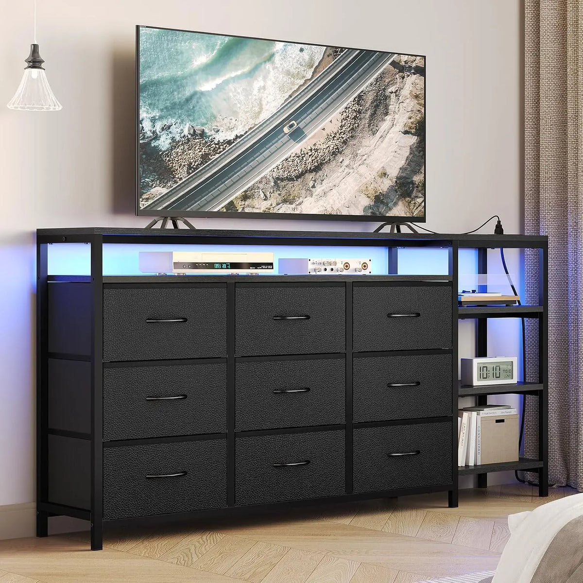 LED TV Stand Dresser 9 Drawers For 55 60 Inch Bedroom Storage, Customized