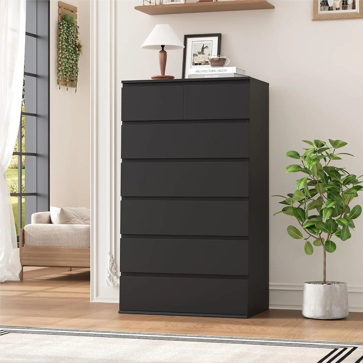 Black Dresser, Dresser for Bedroom, 7 Drawer Chest of Drawers