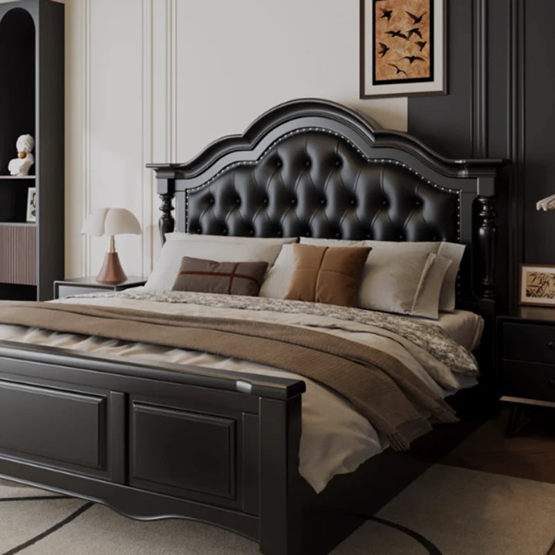 Wooden Design Bed Bedroom King Size Luxury European Floor Frame Bed Sleeping Princess Leather Letto Matrimoniale Home Furniture