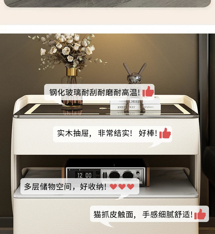 Modern Designer Nightstands With Lock Minimalist Premium Aesthetic Bedside Table Metal Legs Glamour Table De Nuit Furnitures