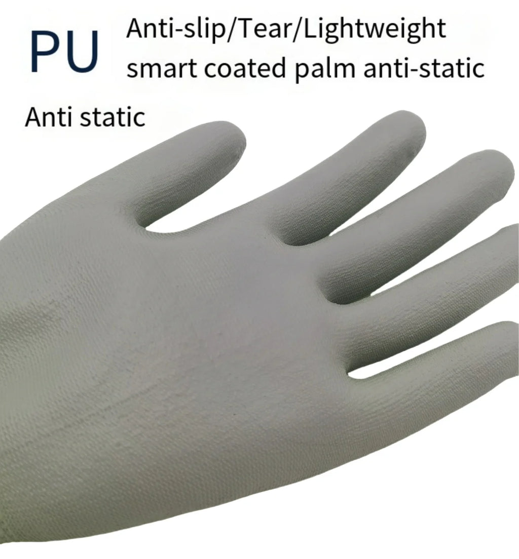 10 Pairs PU Coated Work Gloves - Lightweight, Durable Safety Gloves EN 388/ISO20471 Certified, Sizes S/M/L/XL