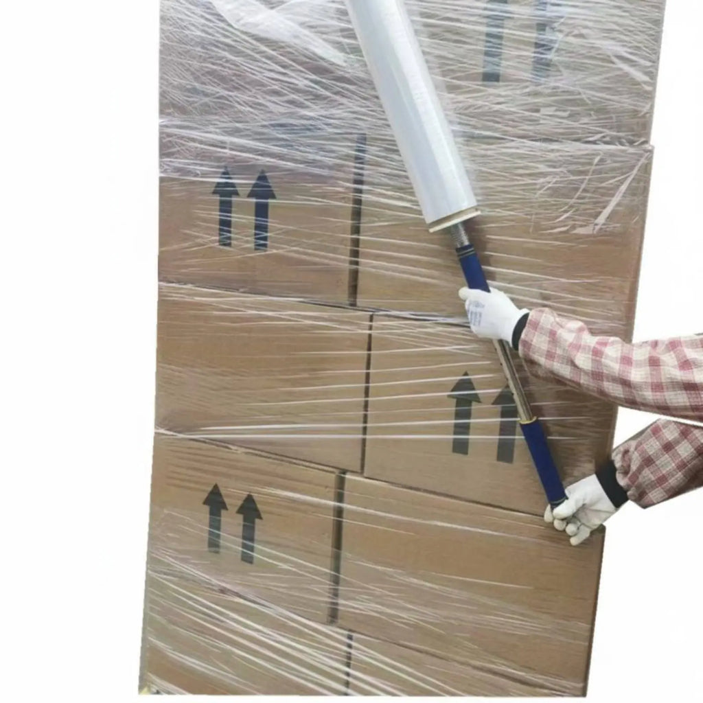 Long Handle Stretch Wrap Dispenser Ergonomic Design Handheld Pallet Wrapping Tool Telescopic Film Applicator Sturdy Duty
