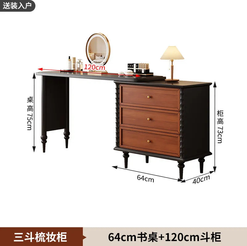 Black Double Dresser Makeup Vanity Vintage Drawers Wooden Long Makeup Vanity Luxury Storage Postazione Trucco Rome Furniture