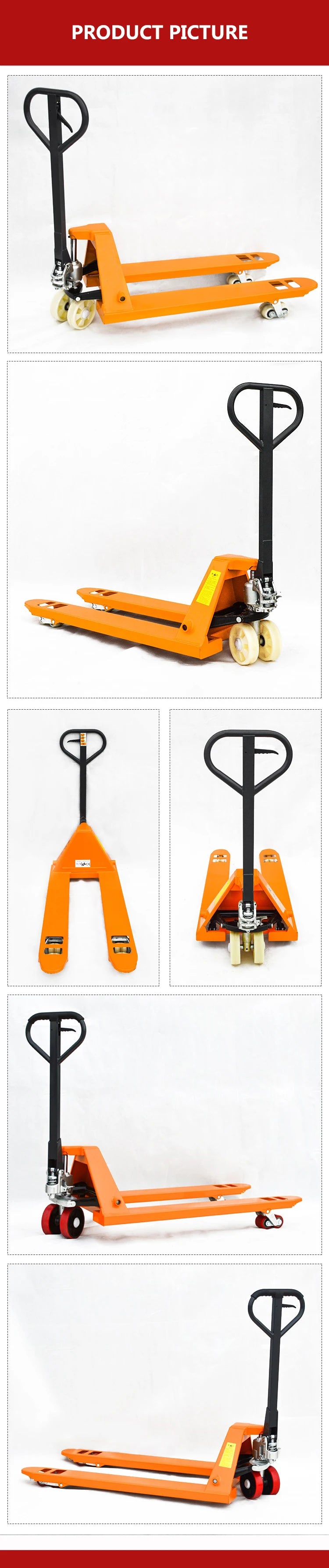 1600kg Manual Hand Pallet Truck 4mm Steel Off-Road with PU/Nylon/Rubber Wheels Easy Moving