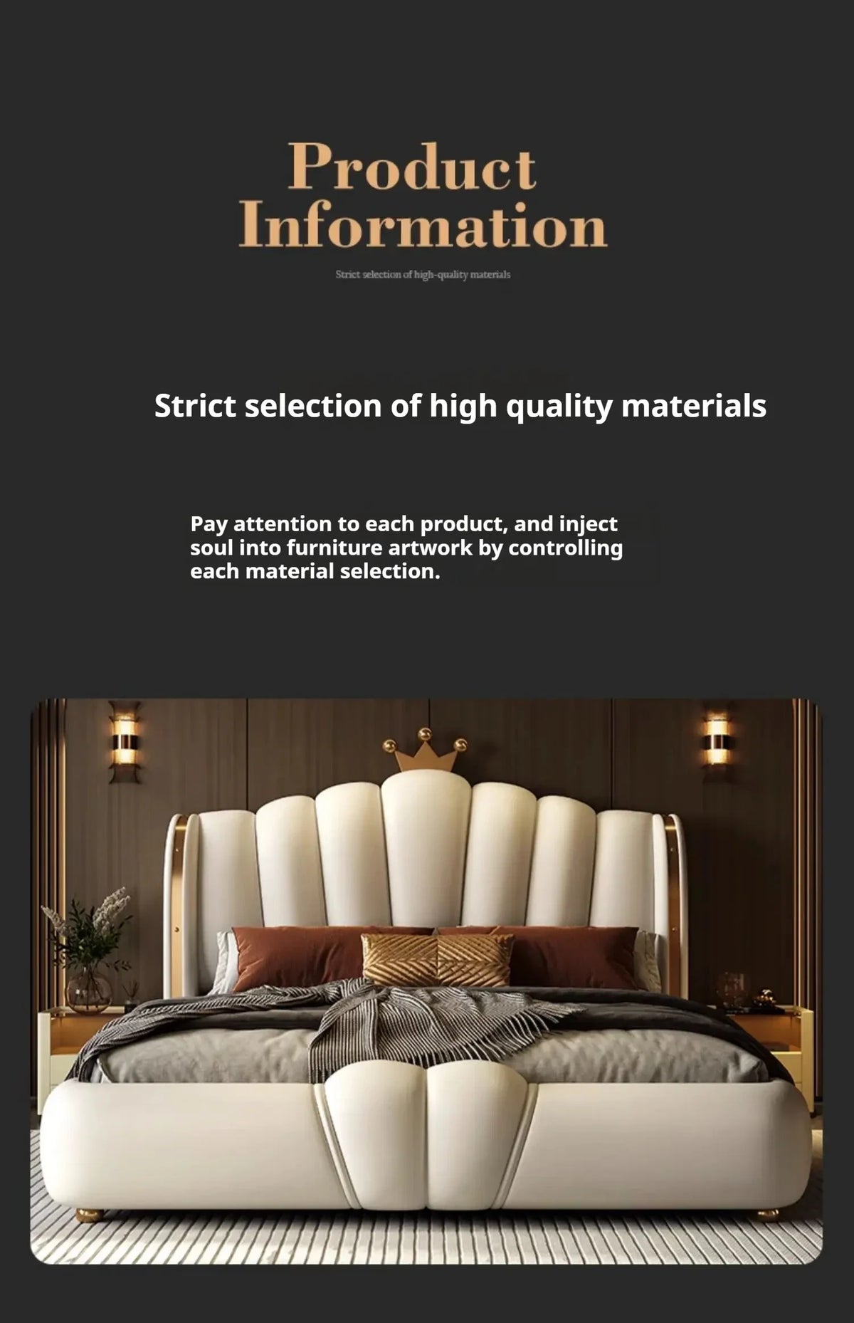 Modular Designer Aesthetic Bed Frame King Size Queen Double Bed Frame White Faux Leather Camas Matrimonial Bedroom Furniture