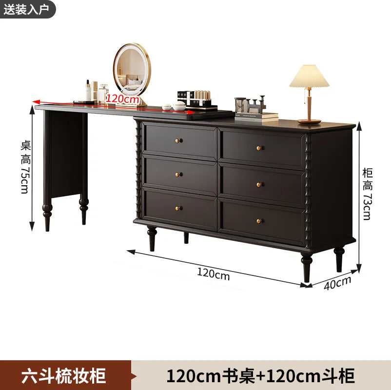 Black Double Dresser Makeup Vanity Vintage Drawers Wooden Long Makeup Vanity Luxury Storage Postazione Trucco Rome Furniture