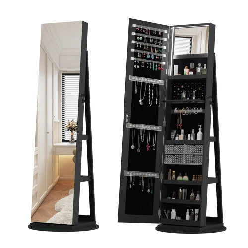Dresser Jewelry Makeup Movable Rotation Big Mirror Lock Vanity Table Large Storage For Bedroom