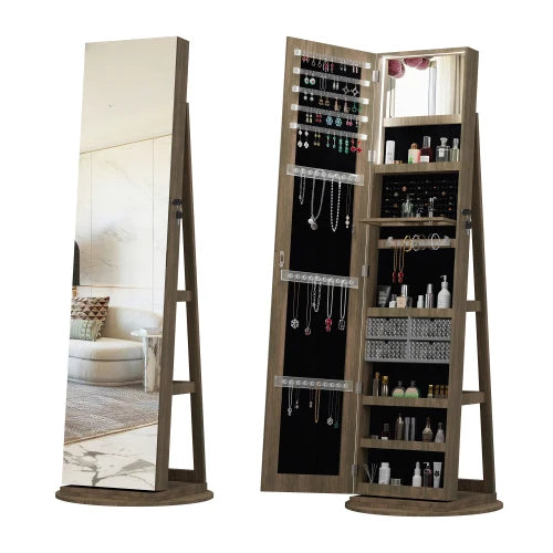 Dresser Jewelry Makeup Movable Rotation Big Mirror Lock Vanity Table Large Storage For Bedroom