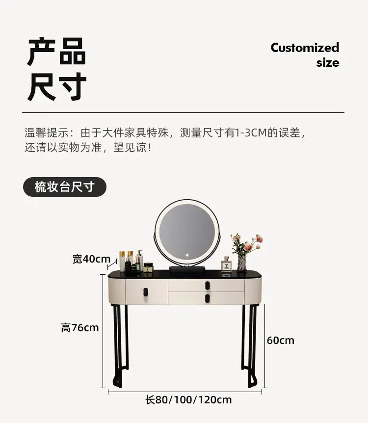 Led Light Mirror Dressing Table Desk Drawers French Wood Vintage Elegant Makeup Vanity Luxury Modern Storage Pink Furniture