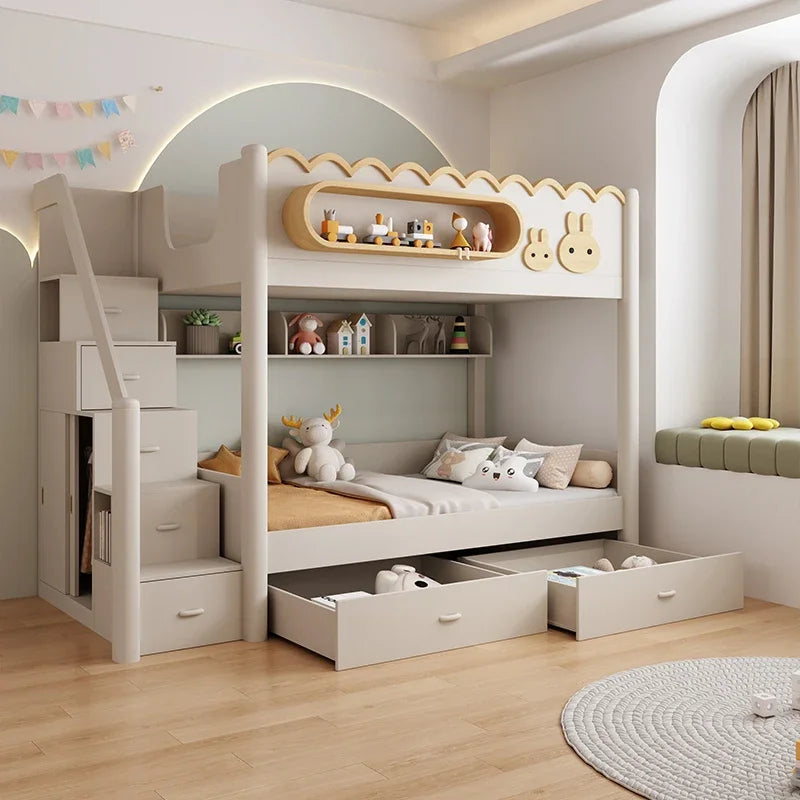 135x190cm Modern Bunk Full Size Bed Full Sizebed Frame Dorm Room Essential Loftbed With Desk Loft Beds Double Home Furniture