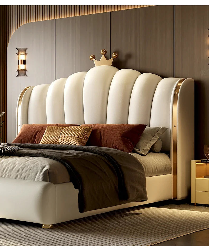 Modular Designer Aesthetic Bed Frame King Size Queen Double Bed Frame White Faux Leather Camas Matrimonial Bedroom Furniture