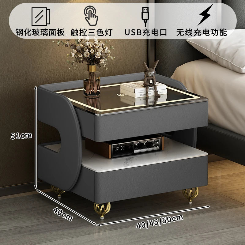 Modern Designer Nightstands With Lock Minimalist Premium Aesthetic Bedside Table Metal Legs Glamour Table De Nuit Furnitures